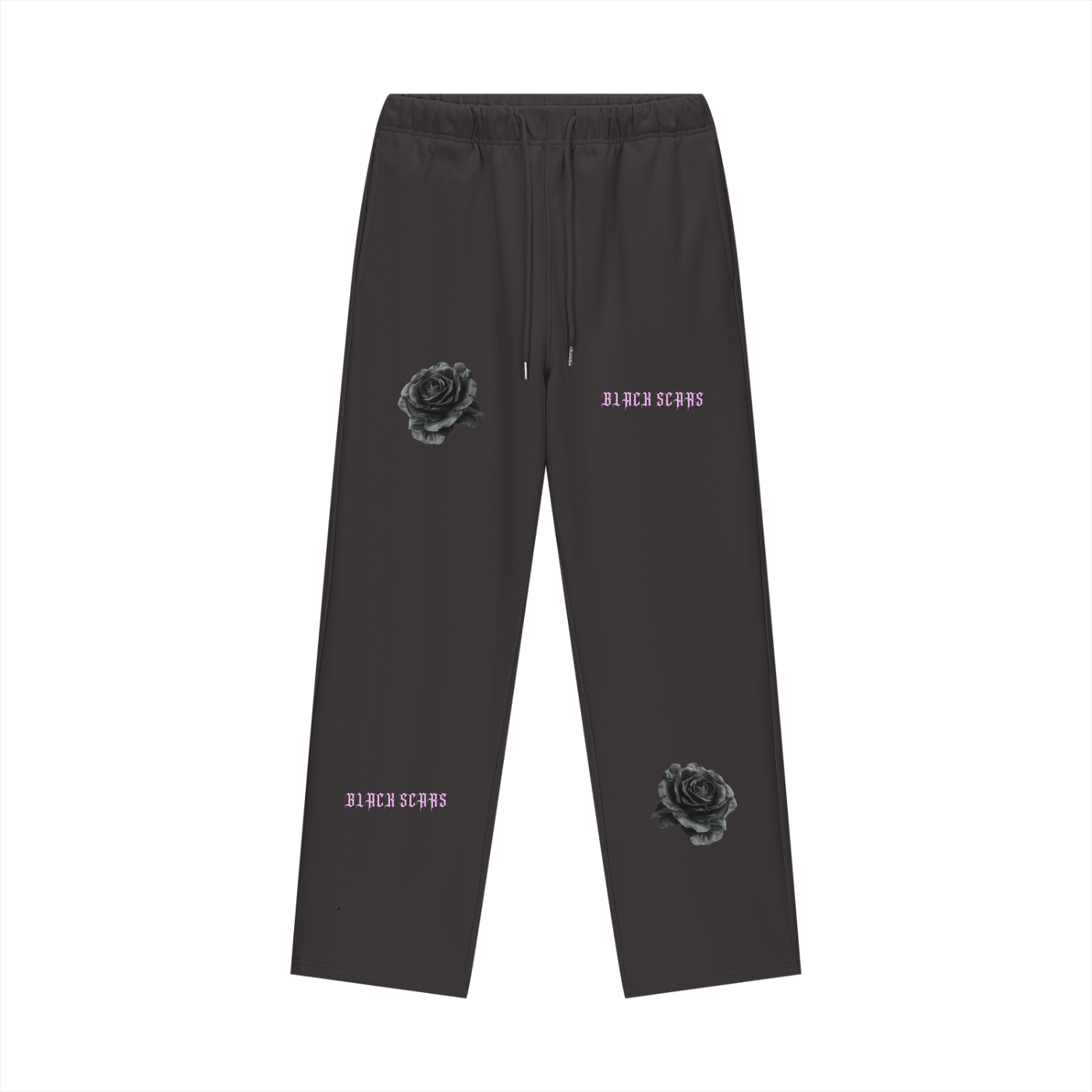 Black Scars Dead Roses Are Pretty Too Fleece Lined Straight Leg Pants - 460 GSM