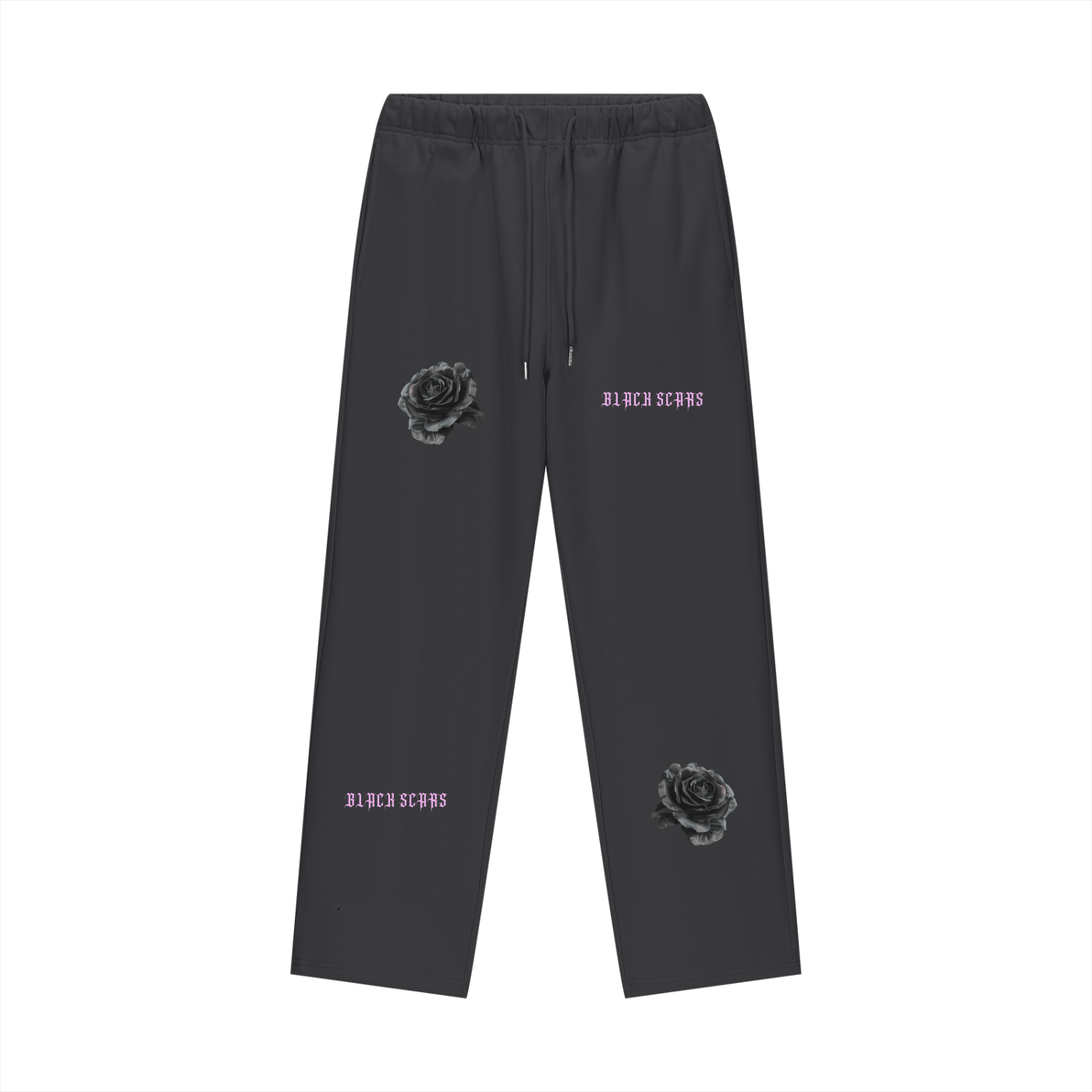 Black Scars Dead Roses Are Pretty Too Fleece Lined Straight Leg Pants - 460 GSM