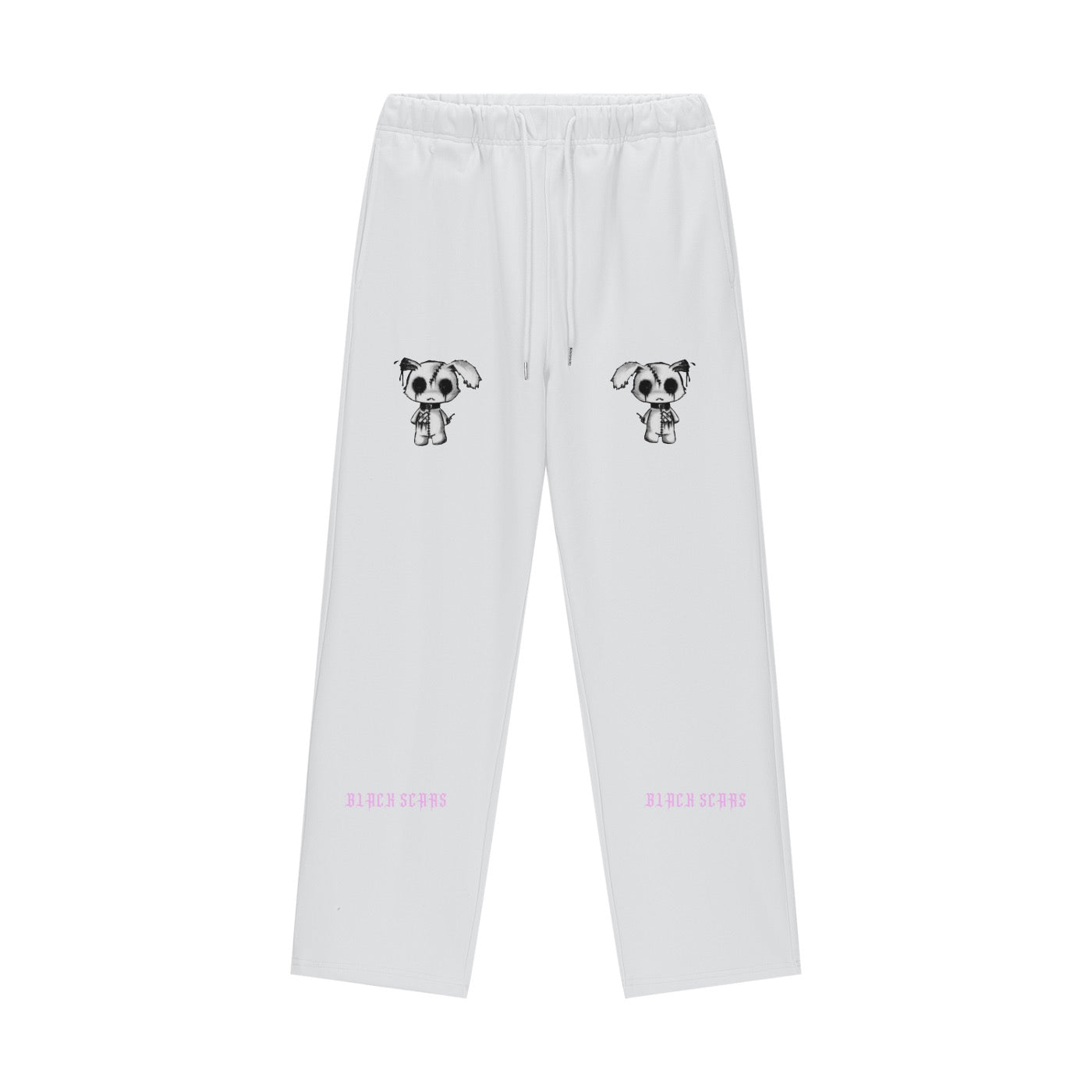 Black Scars Fleece Lined Straight Leg White Sweatpants