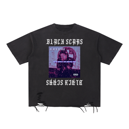 Black Scars Dead Roses Are Pretty Too Snow Washed Raw-Hem T-Shirt