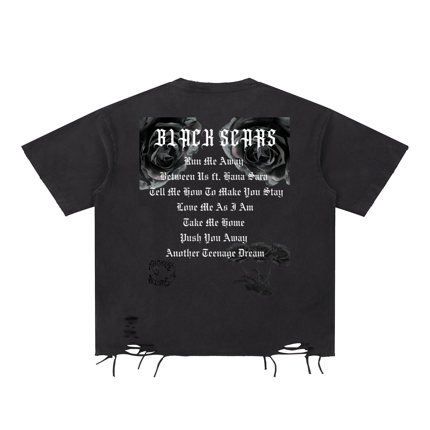Black Scars Dead Roses Are Pretty Too Snow Washed Raw-Hem T-Shirt