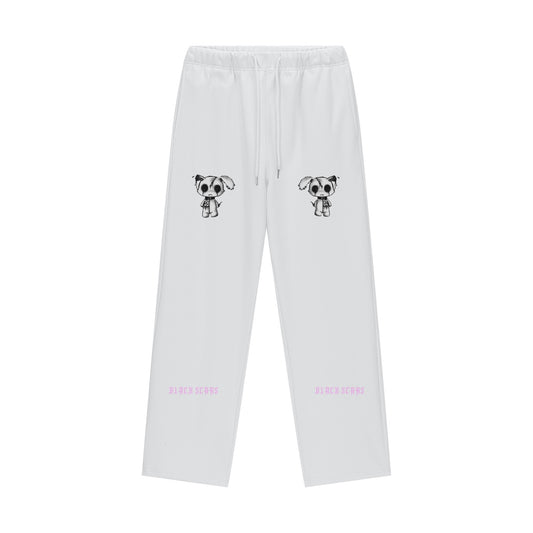 Black Scars Fleece Lined Straight Leg White Sweatpants