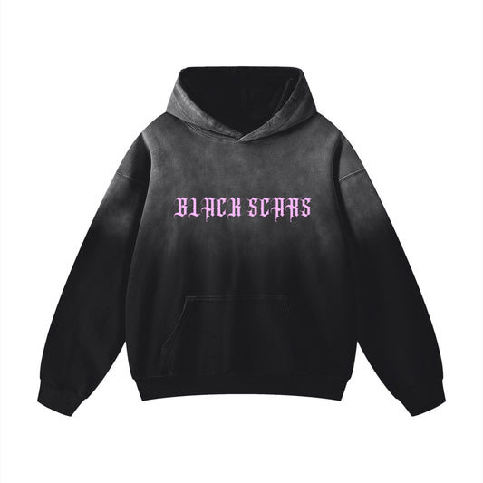 Black Scars Heavyweight Sunfade Oversized Black & White Hoodie