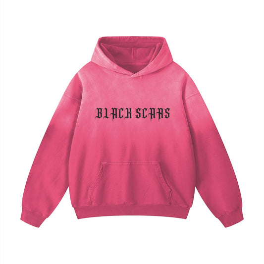 Black Scars Heavyweight Sunfade Oversized Pink & White Hoodie