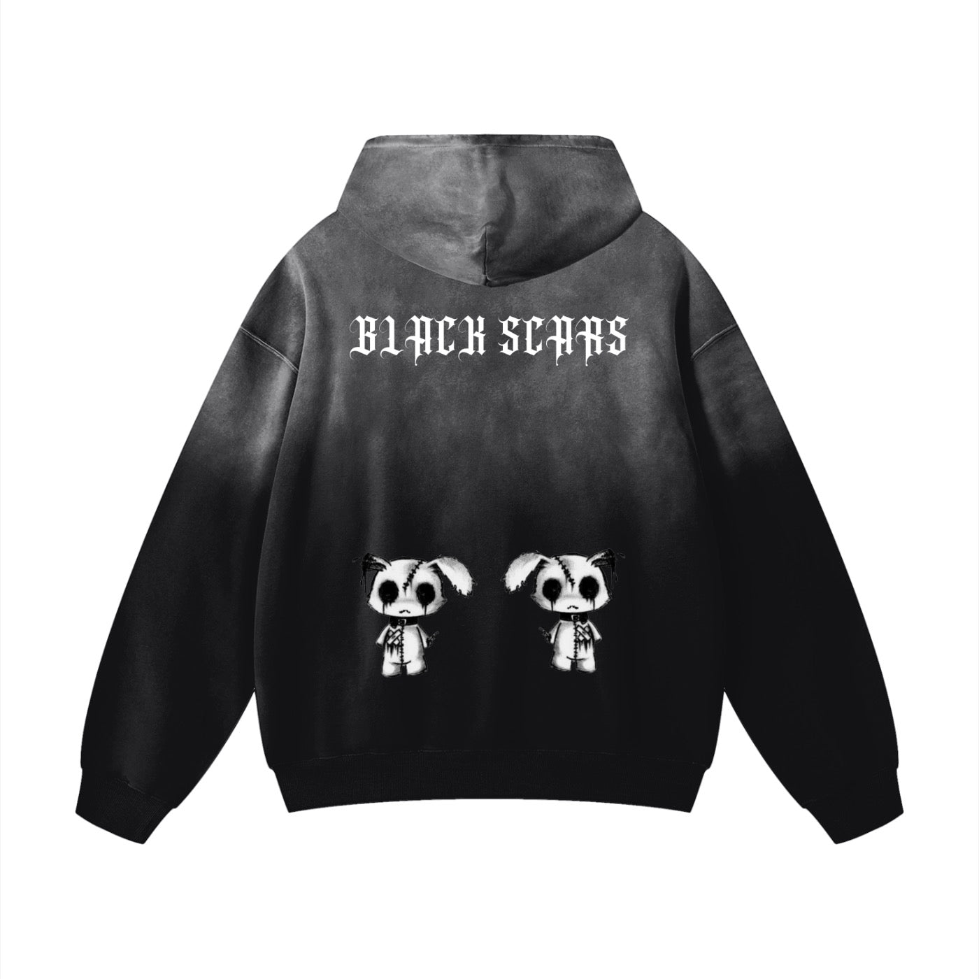 Black Scars Heavyweight Sunfade Oversized Black & White Hoodie