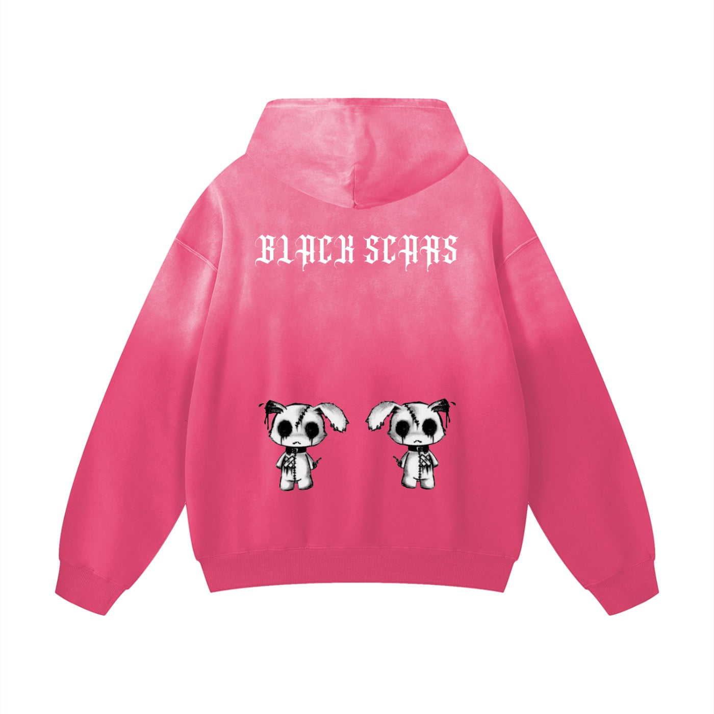 Black Scars Heavyweight Sunfade Oversized Pink & White Hoodie
