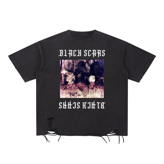 Black Scars Short Snow Washed Raw-Hem Black T-Shirt